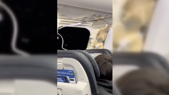 FAA to order grounding of Boeing 737-9 Max jetliners after plane suffers window blowout mid-flight (Video and photos from TikTok user strawberr.vy via CNN Newsource)